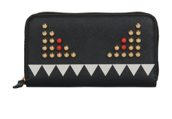 Fendi Monster Zip Around Long Wallet, Leather, Black, B, 3*